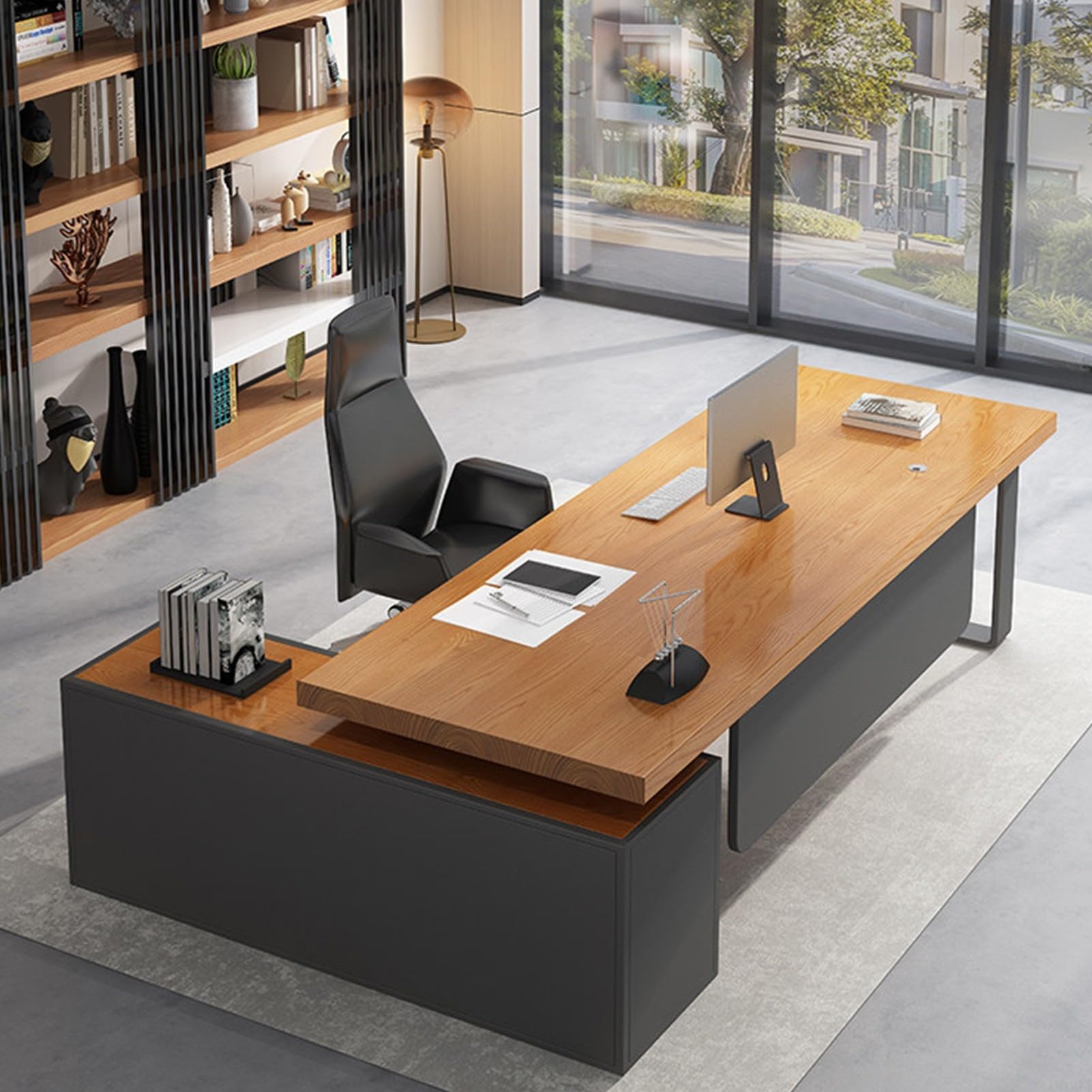 Escritorio Ejecutivo Industrial de Madera Maciza en Forma de L