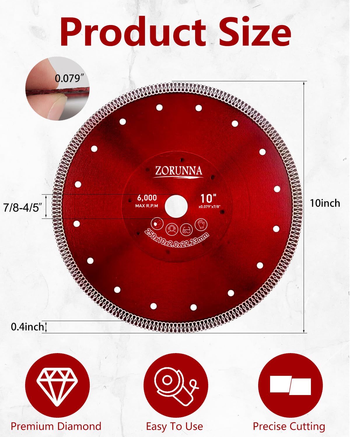 ZORUNNA 10-Pack 4-1/2" Diamond Saw Blades For Angle Grinder - Super Thin Tile Cutting Blades For Porcelain, Ceramic, Granite, Marble - View #5
