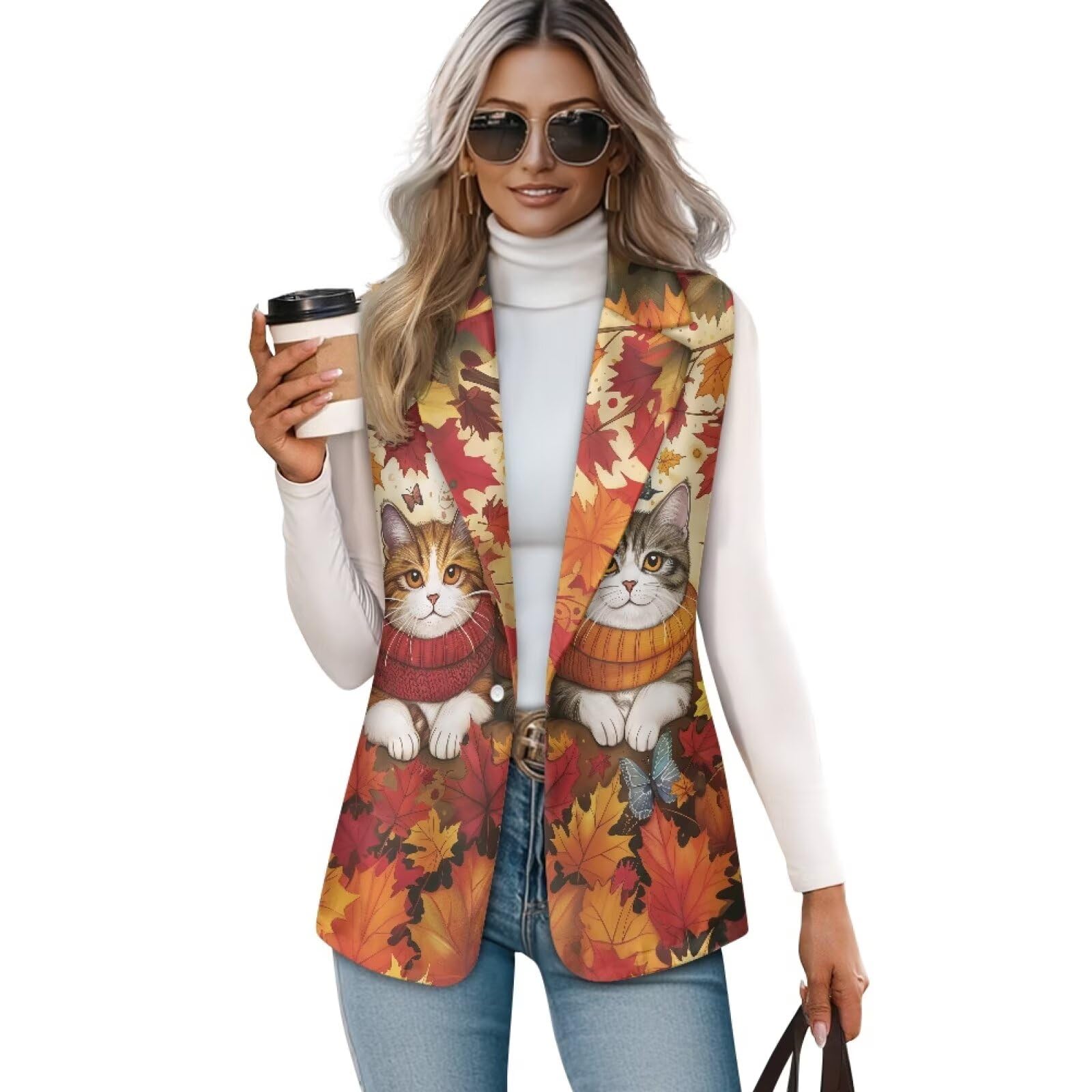 Long Vest for Women Sleeveless Blazer Vest with Button