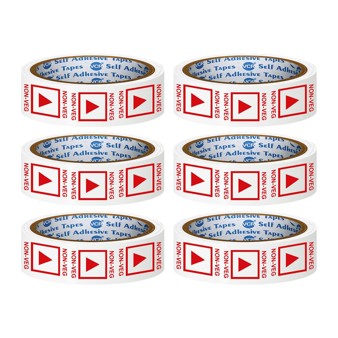 VCR Non - Veg Tape Printed - 35 Meters in Length - 24mm / 1" Width - 12 Rolls Per Pack - Non - Veg Printed Tape With Red Marking, Self Adhesive Tape for Packing Boxes-picture-11