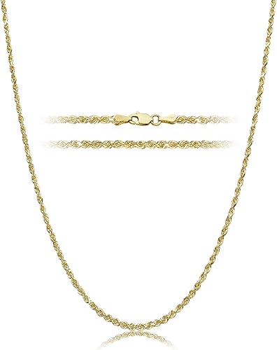 PORI JEWELERS 18K Yellow Gold 1.5MM, 1.8MM, 2MM, 2.5MM, 3MM, 4MM, or 5MM Diamond Cut Rope Chain Necklace Unisex Sizes 16"-30"