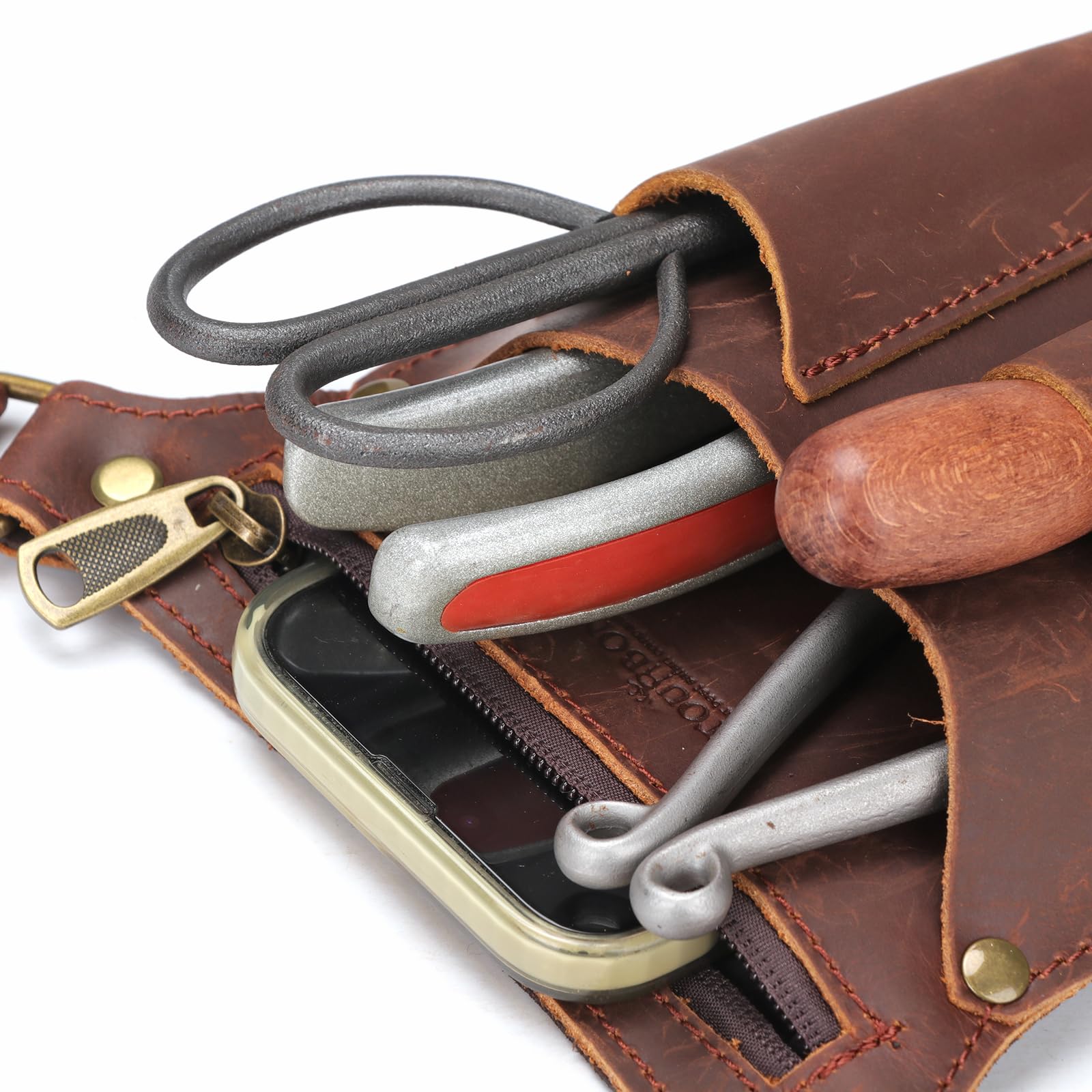 TOURBON Echtleder-Gartenwerkzeuggürtel für Männer und Frauen, Gandening-Tasche, Floristen-Organizer, Gärtnertasche