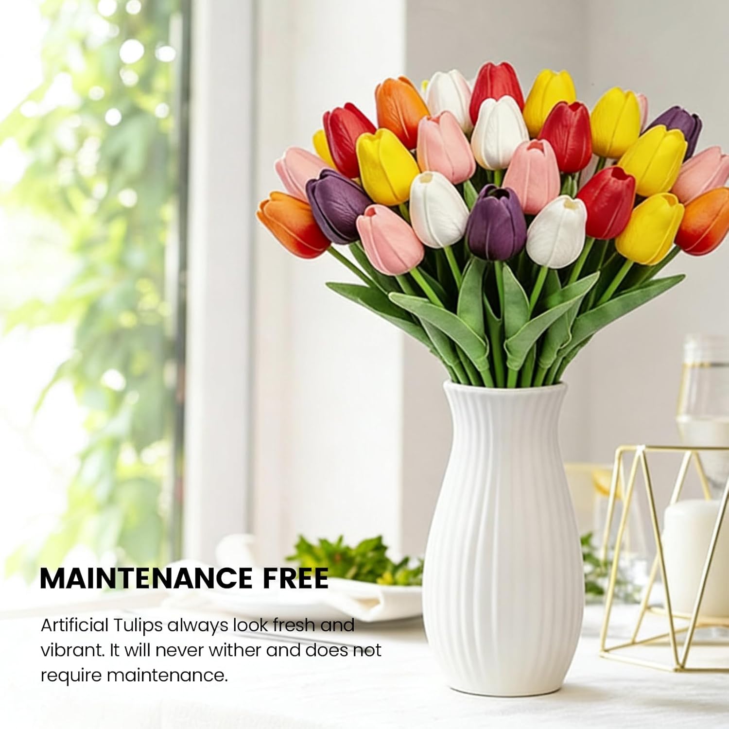 30 PCS Artificial Tulips Real Touch Tulips 13.5inch Long Stem Fake Flowers Silk Flowers for Spring Easter Mother's Day Decorations (MixedColor-2)