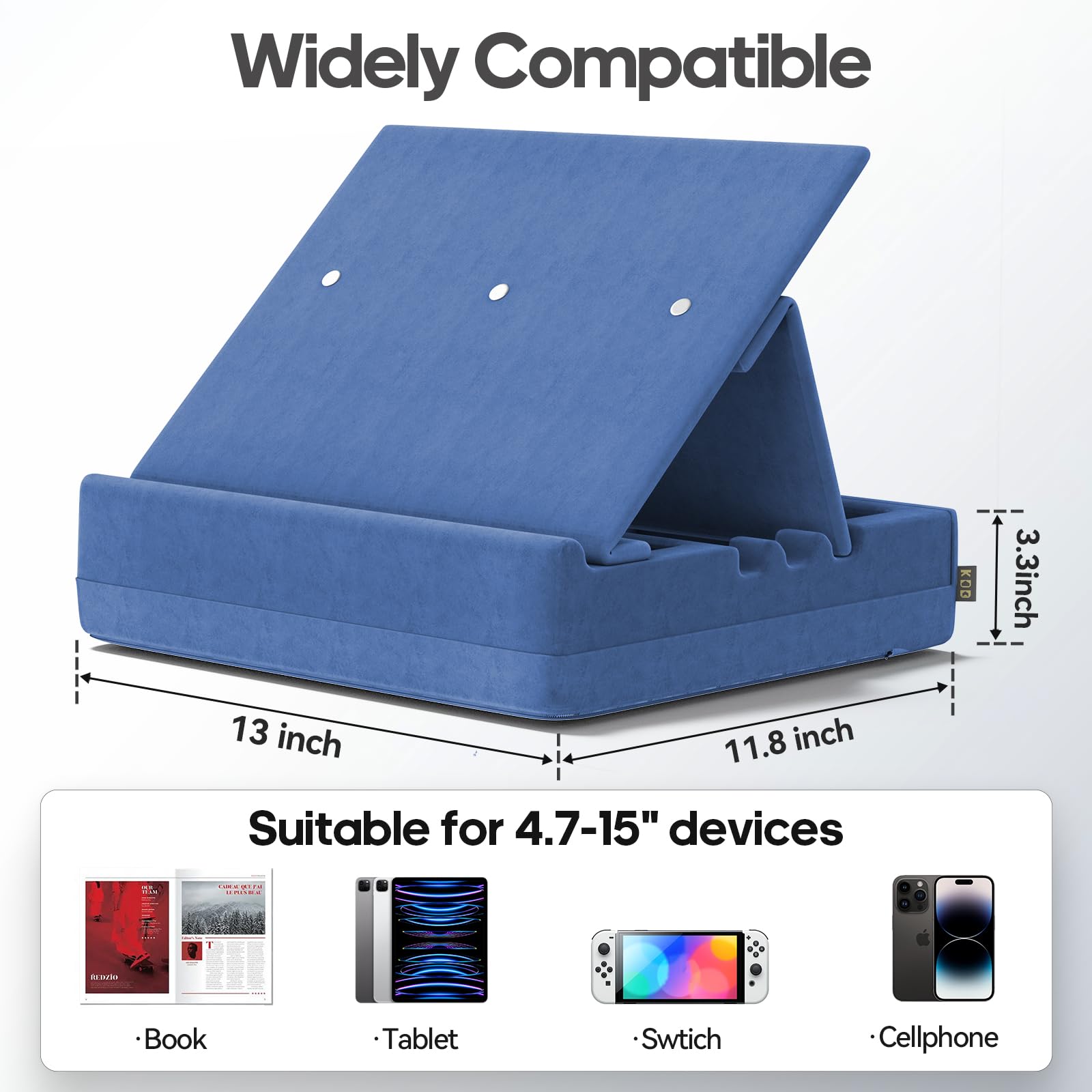 KDD Atril para Libros con Almacenamiento, Soportes de Almohada de Lectura，Soporte de Almohada para Tablet, Cama, Escritorio y Sofá, Soporte iPad Plegable con Bandeja Organizadora (4.7 "-15")