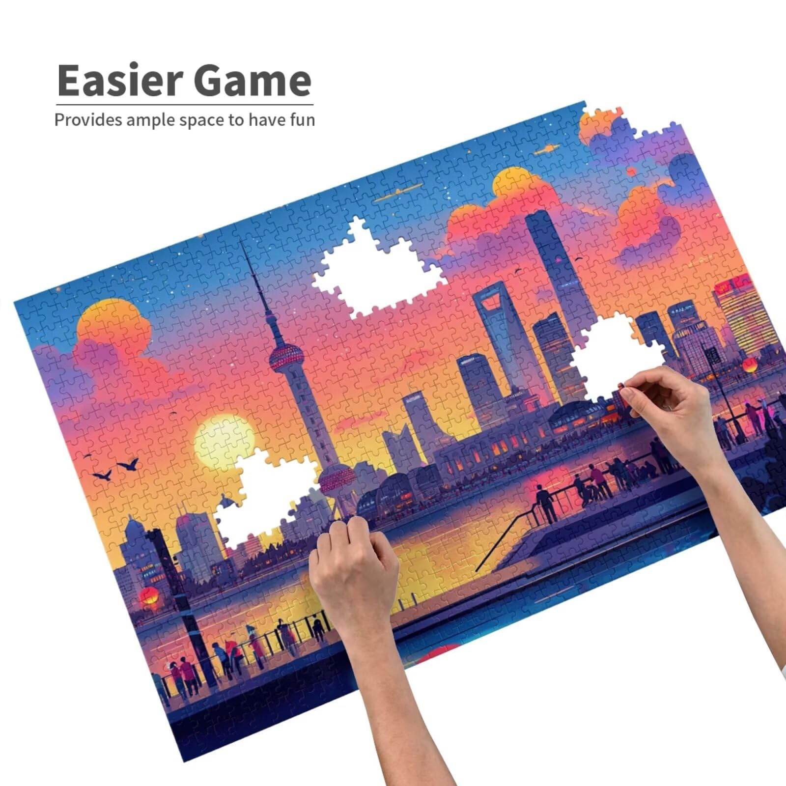 Ville Puzzle 1000 Pièces Adultes Puzzle Paysage Motif Design avec Emballage Cadeau pour Cadeau Femme, Activité Familiale Stimulante Débutants pour Decoration Chambre Murale Maison 75 x 50 cm -42Y