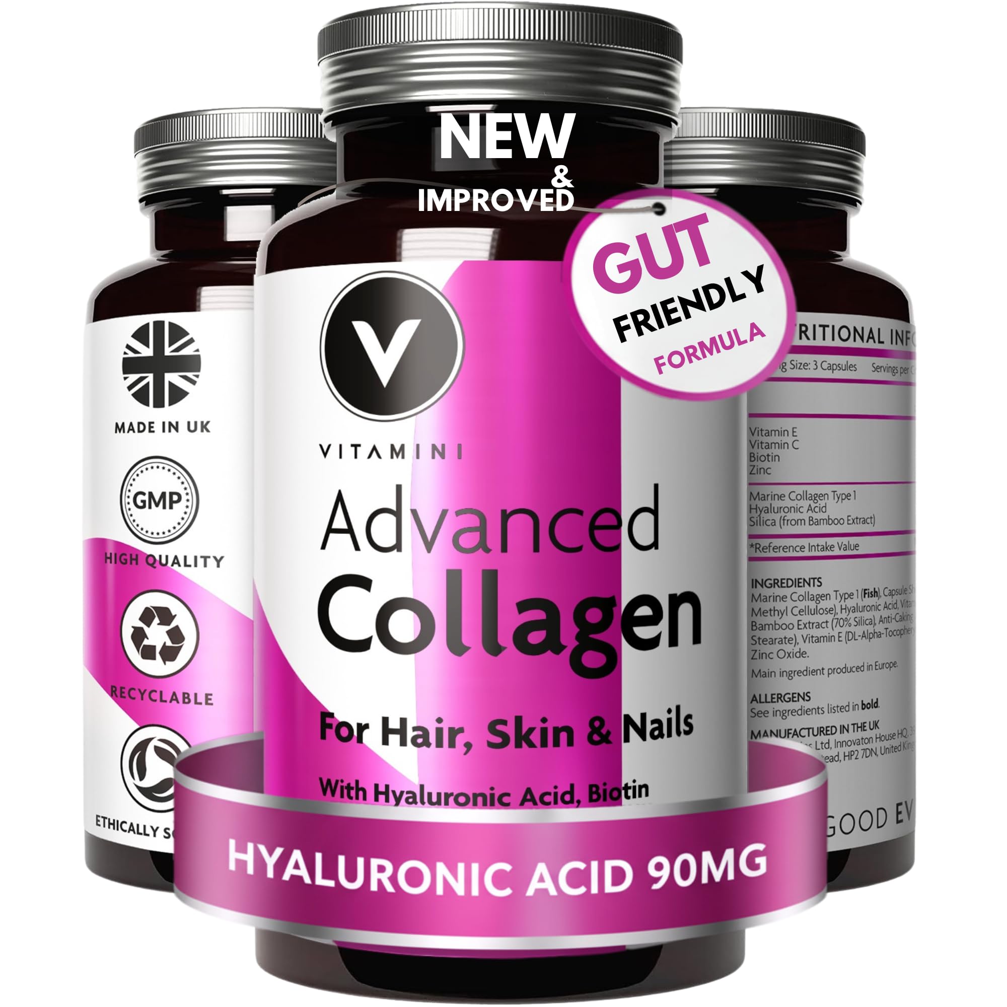 Collagen Supplements for Women – Fast-Absorbing Marine Capsules (1050mg Naticol® Type I, ~2 kDa), Hyaluronic Acid, Biotin, Vitamins C & E, Zinc – Hair, Skin & Nails – Gut-Kind, Odour-Free