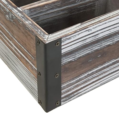 Miniatura 6 de MyGift Soporte de control remoto de madera rústica con 5 compartimentos, organizador de almacenamiento de medios con esquinas de metal negro