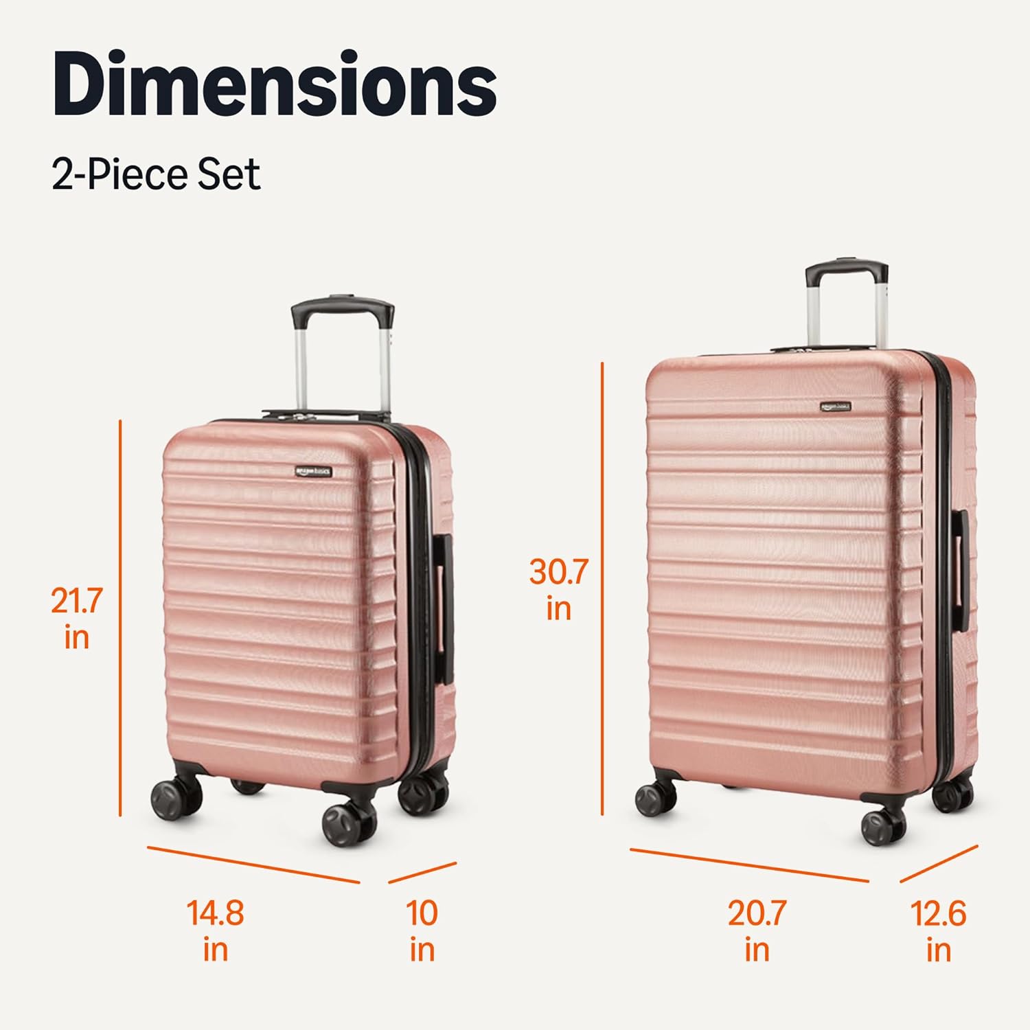 Amazon Basics 2-Piece Hardshell Suitcases Set (21", 30"), Expandable Travel Luggage with Scratch-Resistant Surface, Four Multi-directional Wheels, Telescopic Handle, Rose Gold