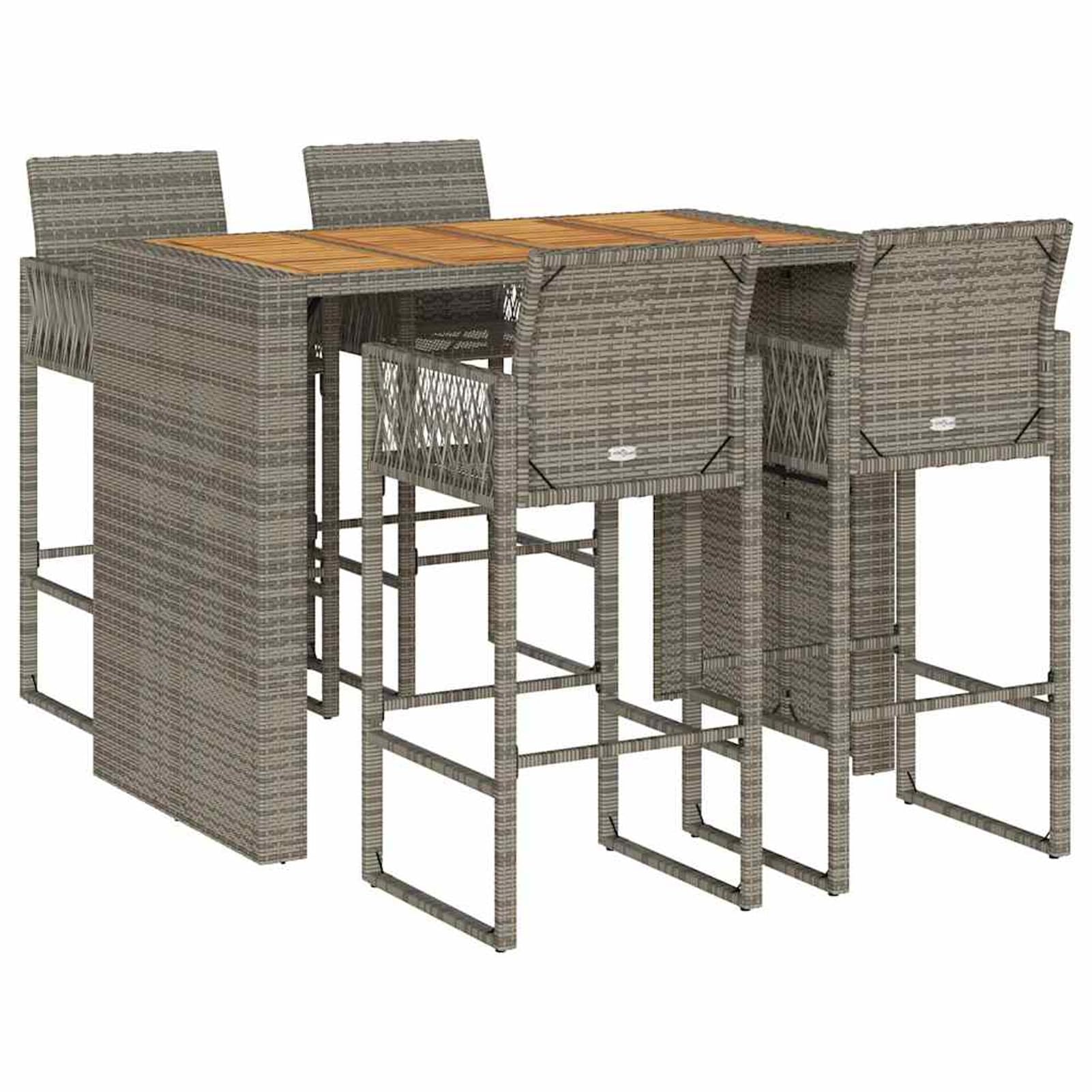 Homgoday Set Bar jardín sin Cojines 5 pzas ratán sintético Acacia Gris Barra Jardin Barra Bar Exterior mesas Altas y taburetes Dimensiones 145 cm