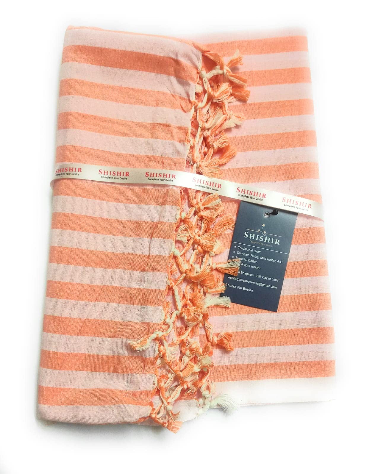 SHISHIR 100% Fine Cotton All Season Single Odhne Wali Chaddar For Ac And Mild Winter (Light Weight Single Size For Travelling In Train-Bus), Breathable, Orange, Pack of 1-picture-26