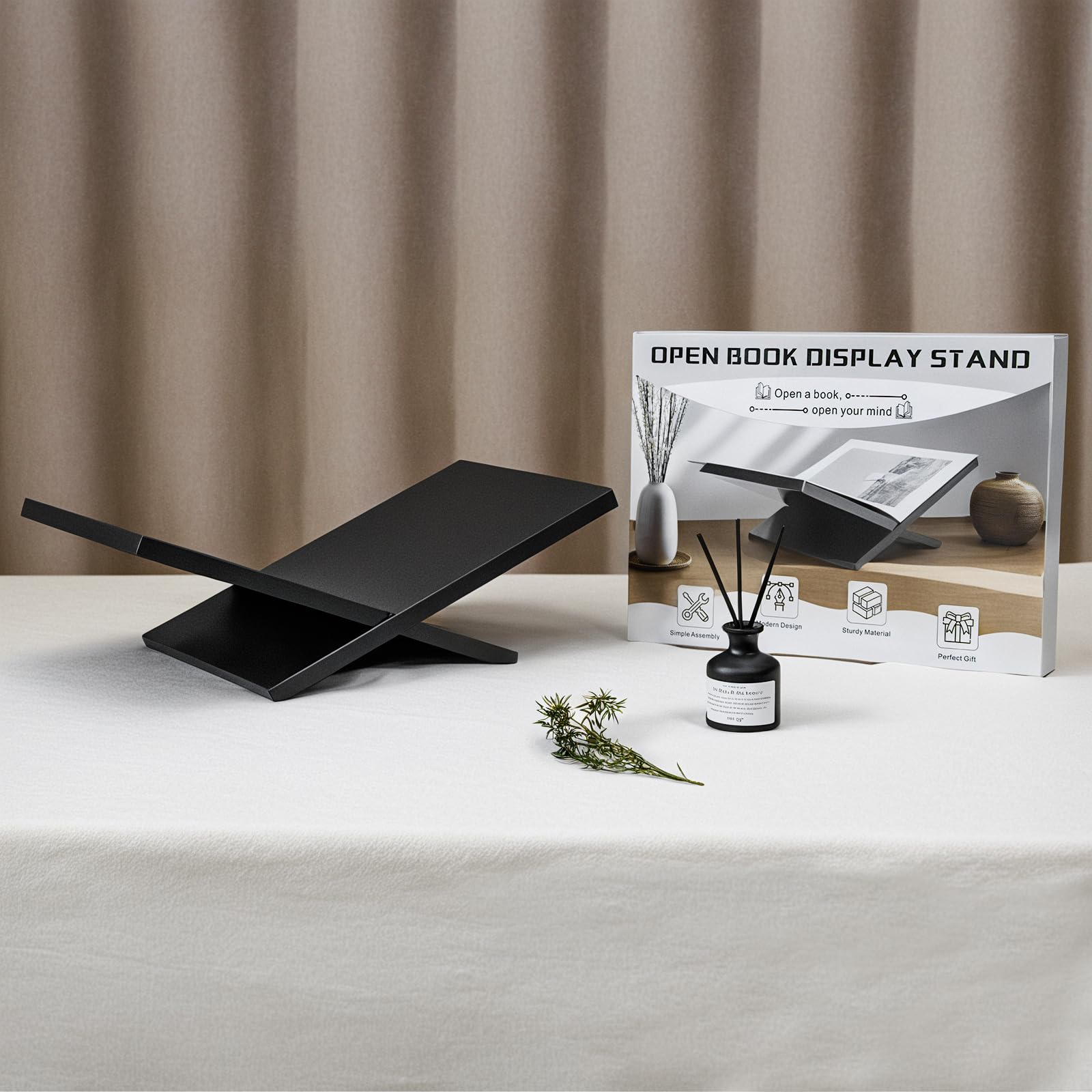 Puersi Support Livre Ouvert, Grand Porte Livre en Bois, Presentoir Livre de Table Basse, Porte Coran, Chevalet en Bois pour Magazines, Livres de Cuisine, Bible, Coran - Noir