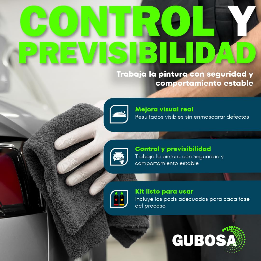 Kit pulimento coche alto corte y alto brillo con esponjas 150 mm quita arañazos metal guard convertidor de oxido eliminador de oxido kit limpieza coche detailing pulidora polish reparador | GUBOSA