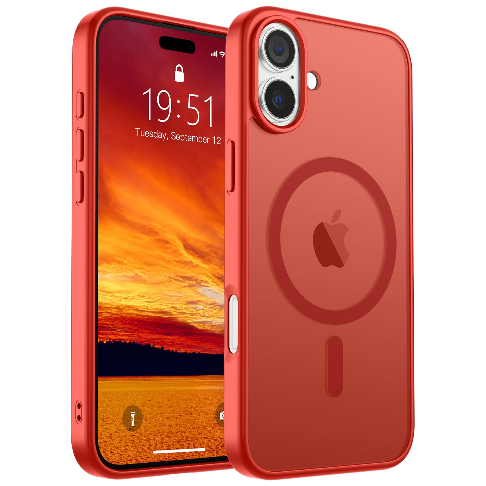 SUPFINE Magnetic for iPhone 16 Plus Case (Compatible with MagSafe) (Military Grade Drop Protection) Slim Translucent Matte Shockproof with Anti-Fingerprint Phone Case, Red
