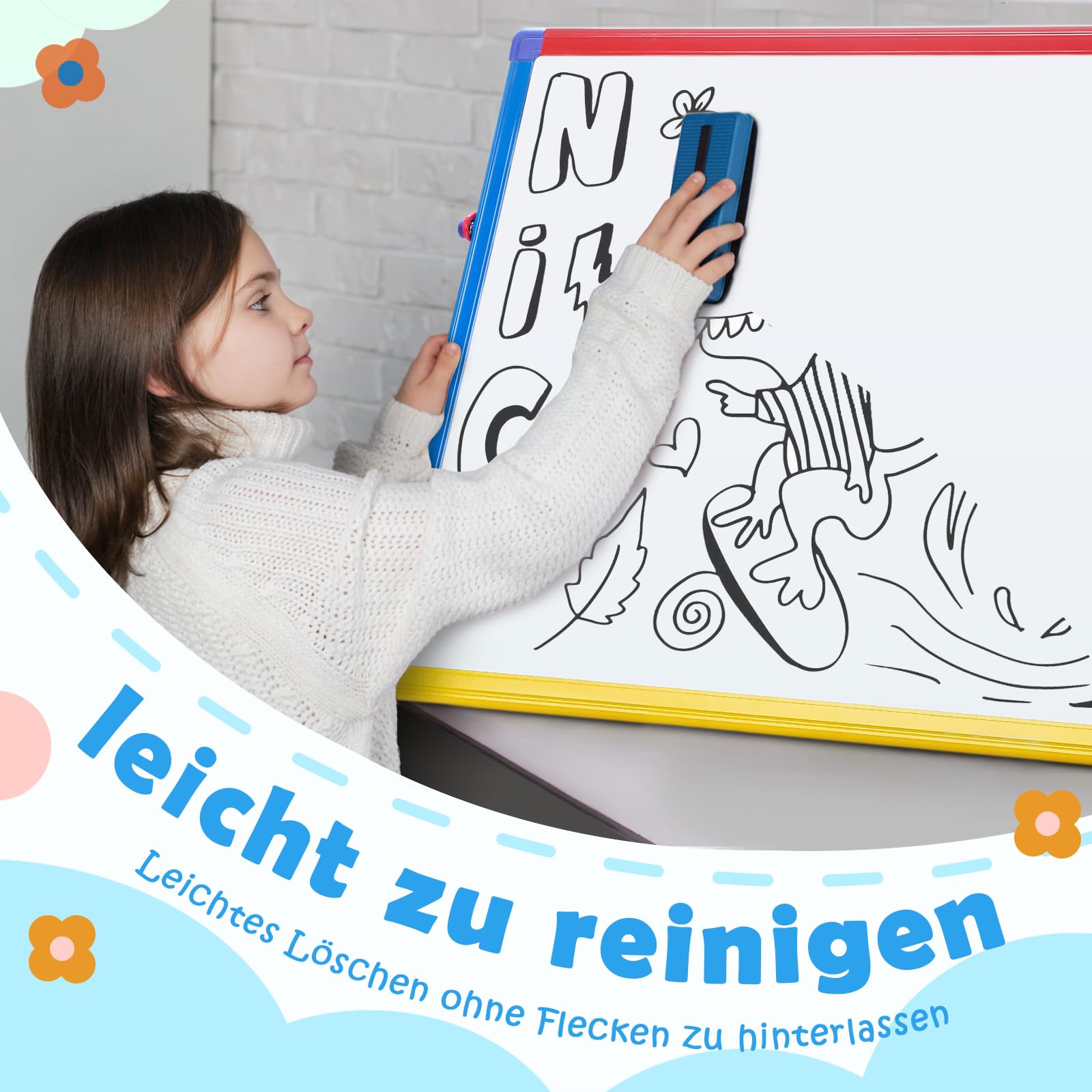 SwanSea Whiteboard Magnetisch 60x45cm, Schreibtisch Magnettafel mit Stiften, Doppelseitig, Tragbar, Zusammenklappbar, Magnet Whiteboard für Kinder, Studenten, Schulbedarf