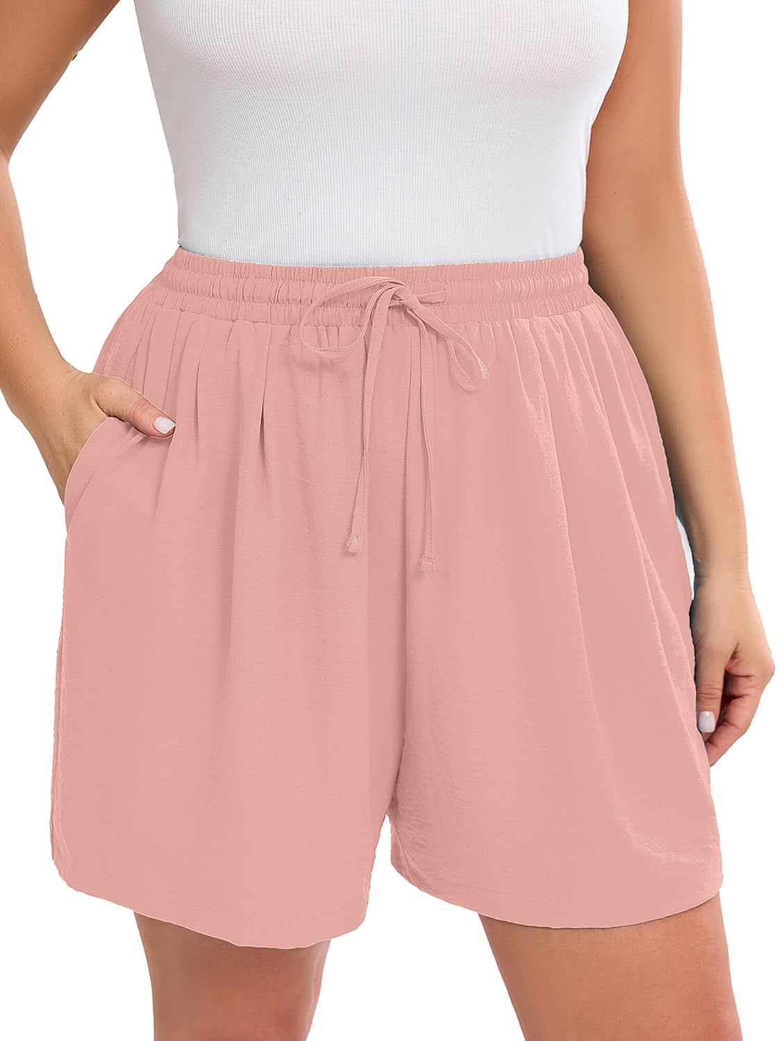 Aulooks Plus Size Women's Wide Leg Shorts Lightweight High Waisted Adjustable Tie Knot Loose Summer Baggy Short Pants 1X-5X