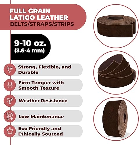 Miniatura 2 de ELW 9-10 oz (0.142-0.157 in) Latigo - Correas y tiras de cuero para cinturón, tamaño 0.5 x 84 pulgadas (0.5 x 83.9 in)  marrón  cuero de vaca de