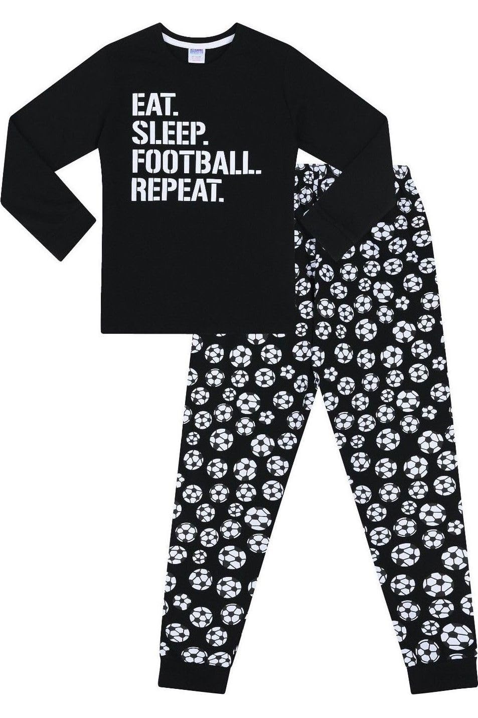 ThePyjamaFactory Boys Eat Sleep Football Repeat White Long Cotton Pyjamas (6-7 Years)