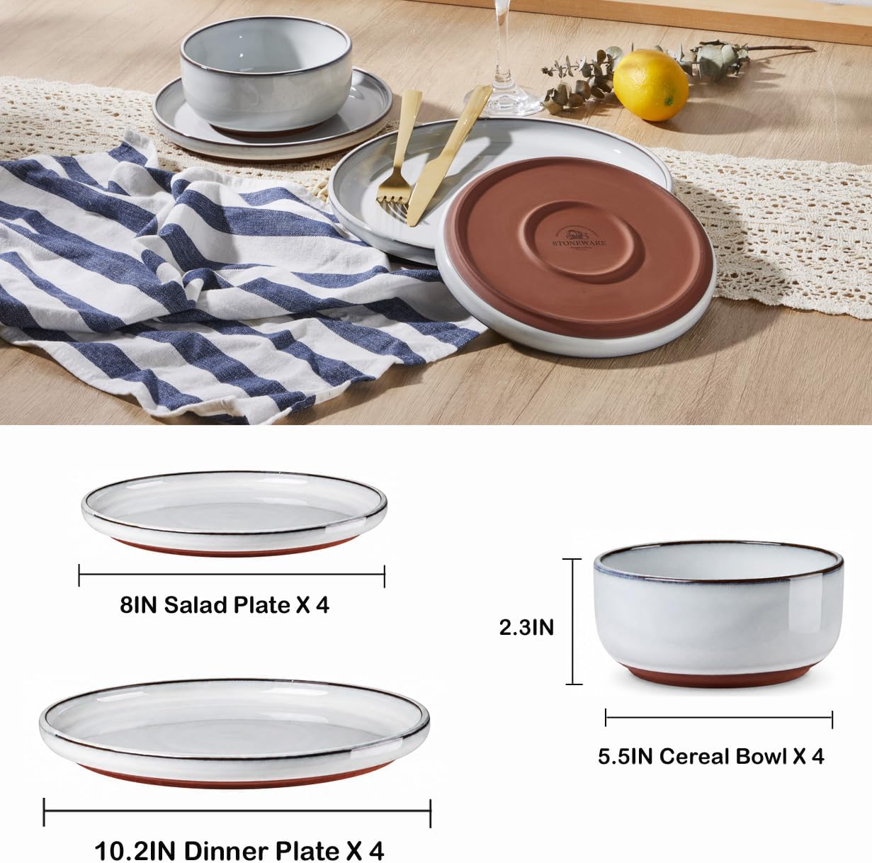 HaWare 12-Piece Dinnerware Set for 4, Plates and Bowls Dishes Set for Home image 2
