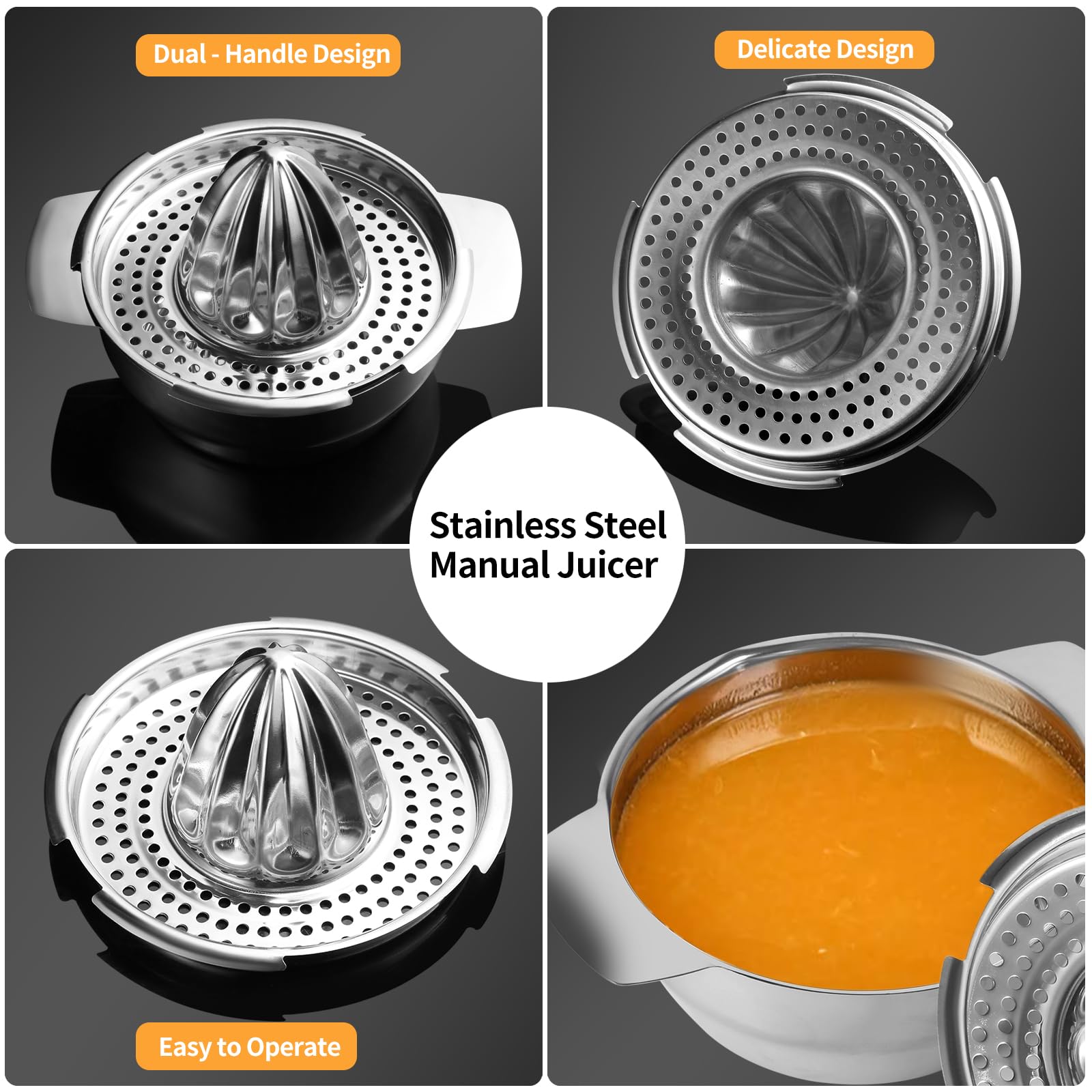 Exprimidor Manual de Cítricos en Acero Inoxidable, Juguera para Limones y Naranjas con Recipiente 400ml