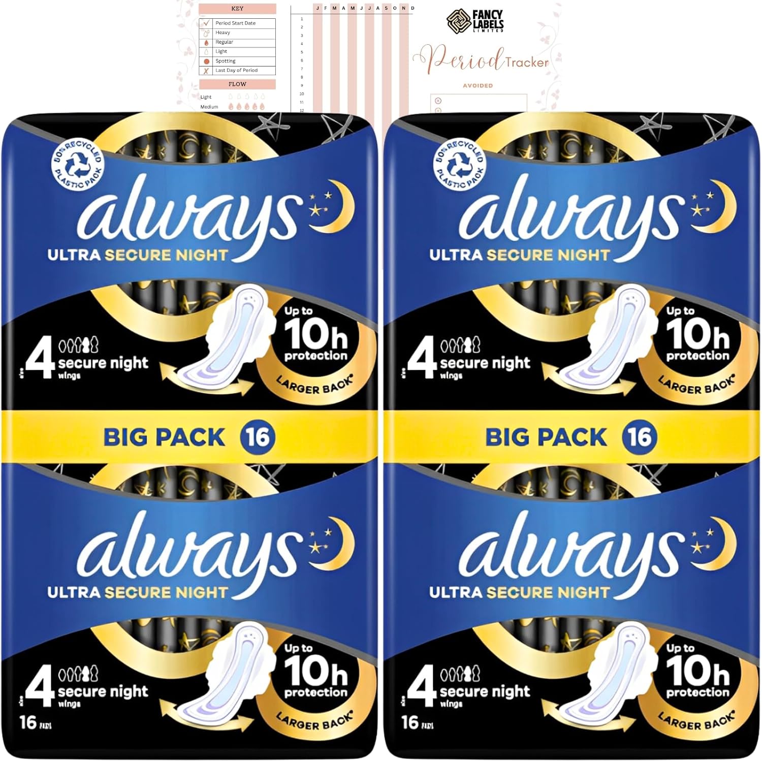 Sanitary Towels Multipack with 2X Always Ultra Sanitary Towels Secure
