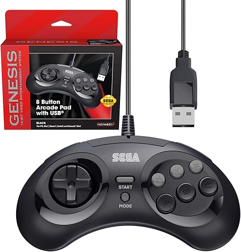 Retro-Bit Controlador USB oficial Sega Genesis 8 botones Arcade Pad para Sega Genesis Mini, SwitchSwitch 2, PC, Mac, Steam, RetroPie, Raspberry Pi -