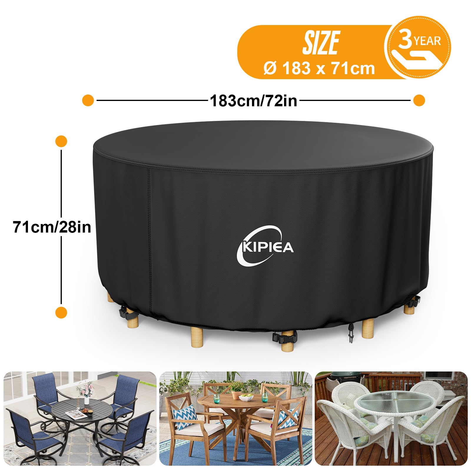 Kipiea Garden Furniture Covers Round, Waterproof Outdoor Table Cover Windproof - Image 2