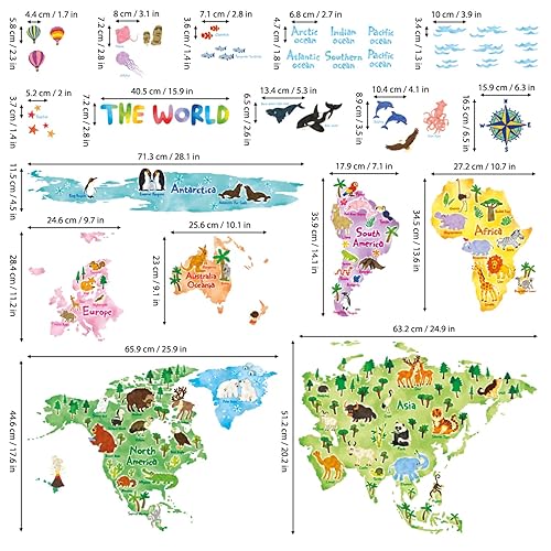 Miniatura 6 de DECOWALL DLT-1615 - Calcomanías de pared para niños diseño de mapa mundial de animales calcomanías de pared extraíbles para niños guardería