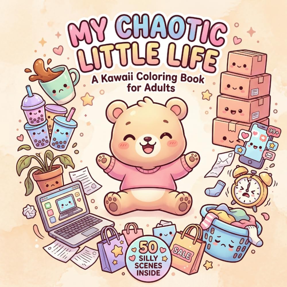 My Chaotic Little Life: A Kawaii Coloring Book for Adults: 50 Silly and Relatable Kawaii Scenes Featuring Cute Chibi Animals | Funny Stress Relief ... | Perfect Humorous Gift for Adults