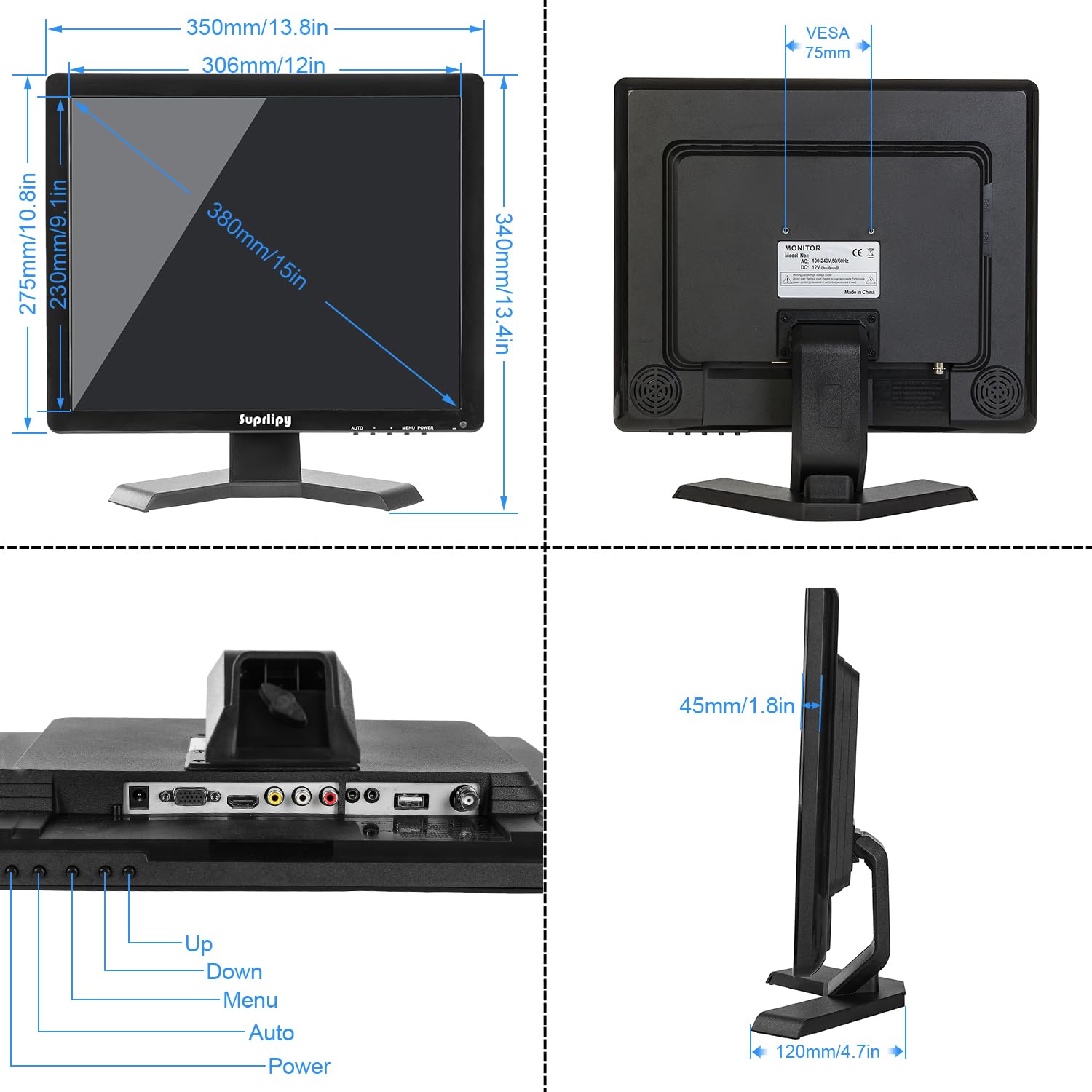 15 cal Ekran Dotykowy 1024x768 Wsparcie HDMI VGA AV USB BNC, 10 Punktów Pojemnościowy Ekran Dotykowy TFT LED Monitor dla PC Laptop Xbox PS5 PS4 Przełącznik POS Systems Wbudowany w