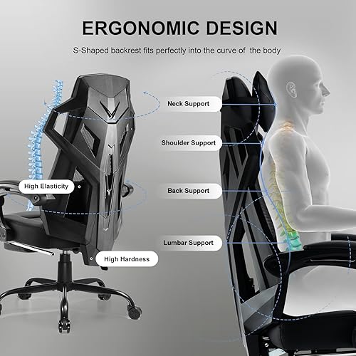 Miniatura 8 de GTRACING Silla para videojuegos, silla de computadora con respaldo de malla, silla ergonómica para juegos con reposapiés, silla reclinable con