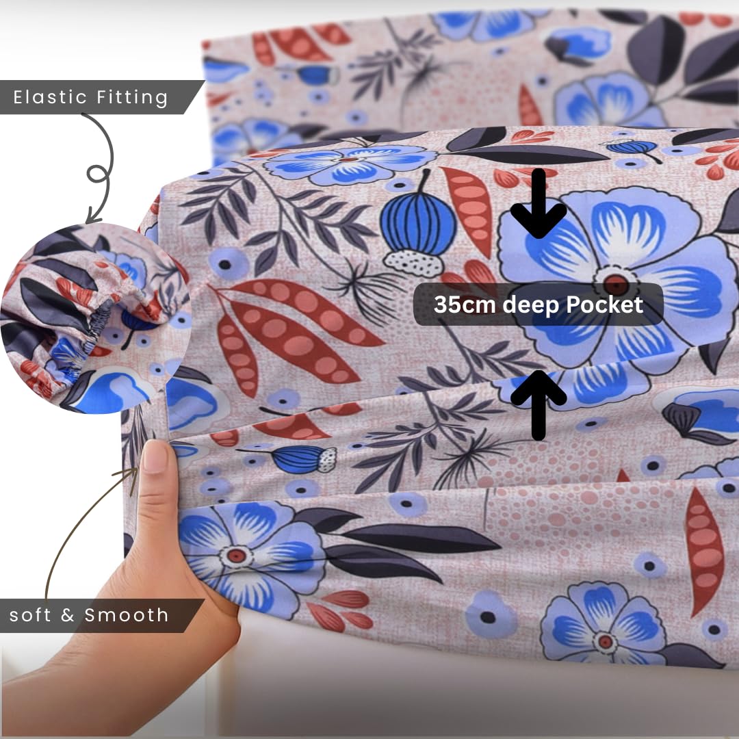 EverSoft Bedding 1PCS Floral Fitted Sheet Small Double Size Extra Deep 35cm Pocket 4ft Soft Breathable Printed Mattress Cover - Image 3