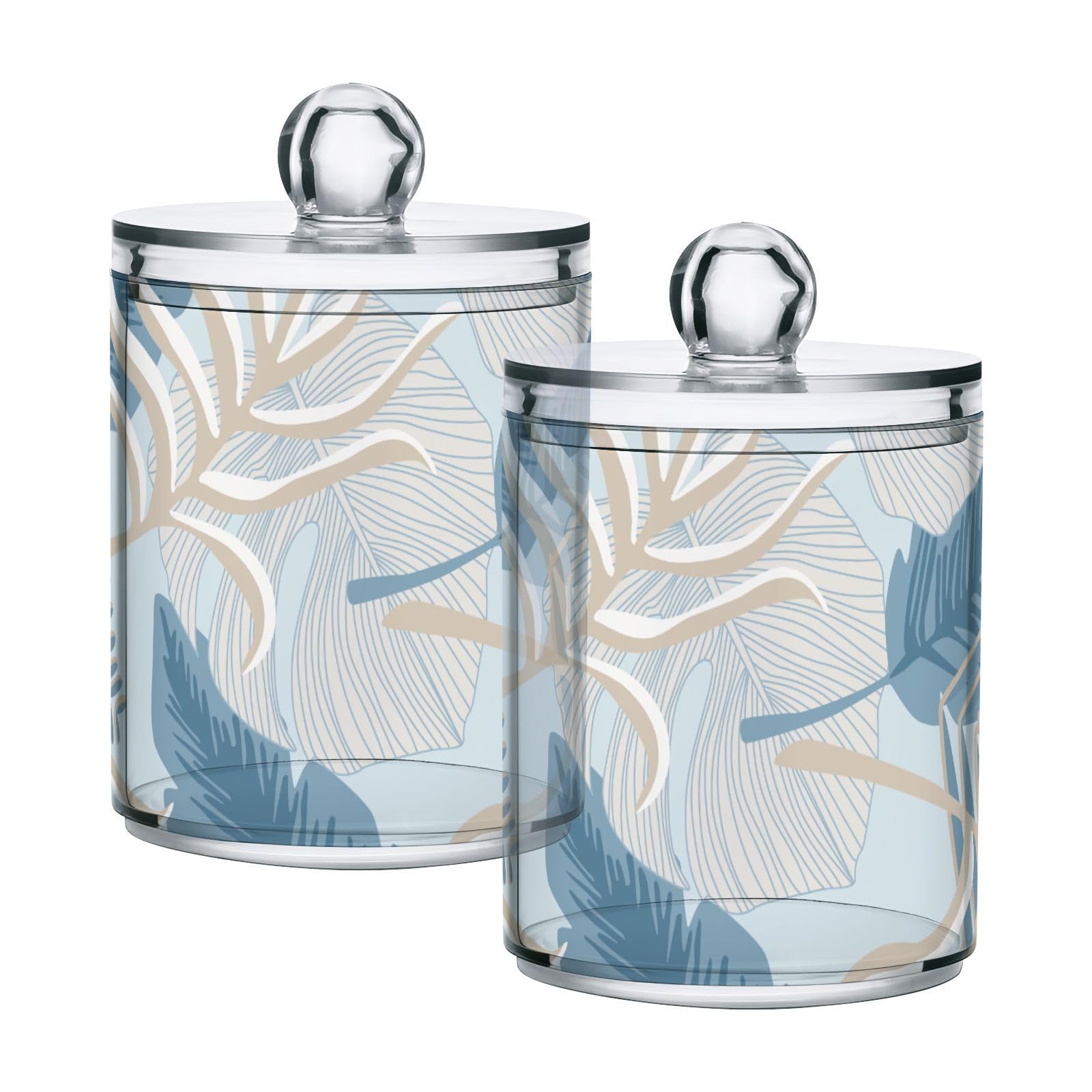 Tropical-blue-print Restroom Bathroom Organizers with Lid Qtip Holder Dispenser Apothecary Jars Cotton Balls Pads Swabs Holder Jar 4