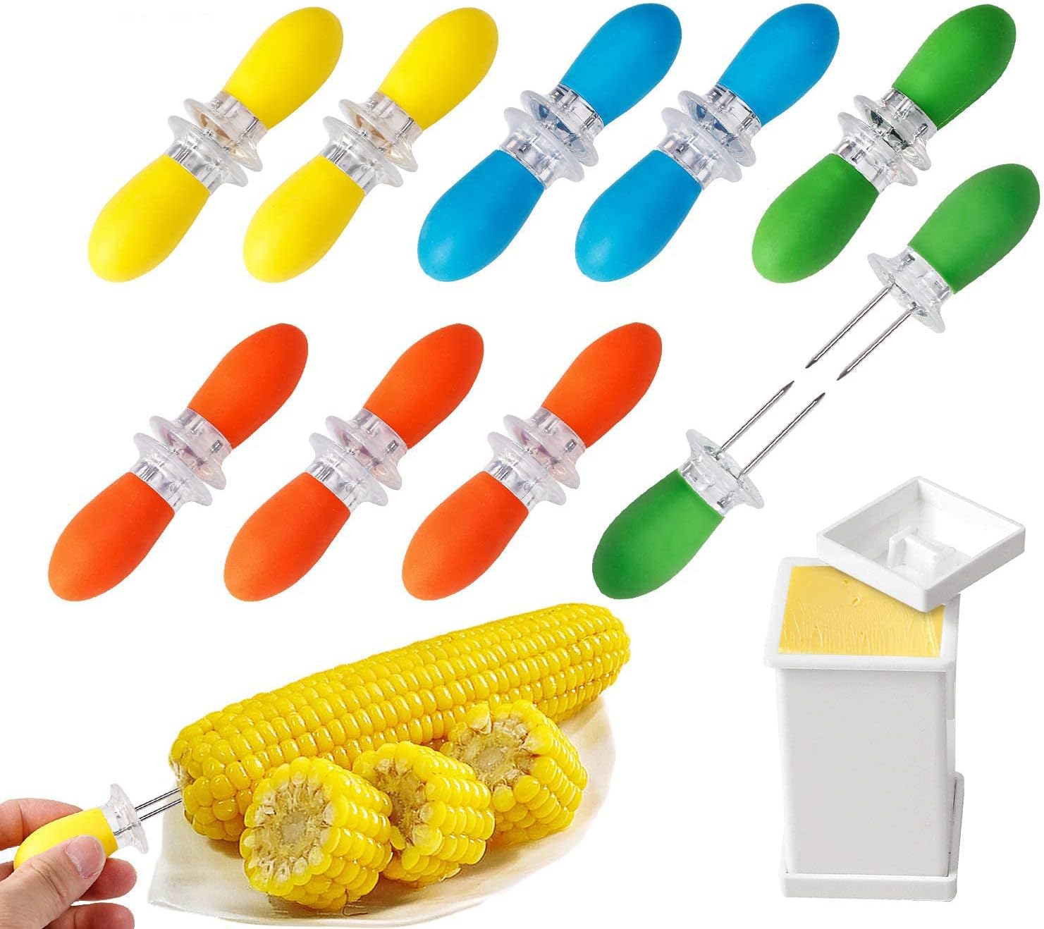 AUGSUN 18 Pcs Stainless Steel Corn Cob Holders with Butter Spreading Tool