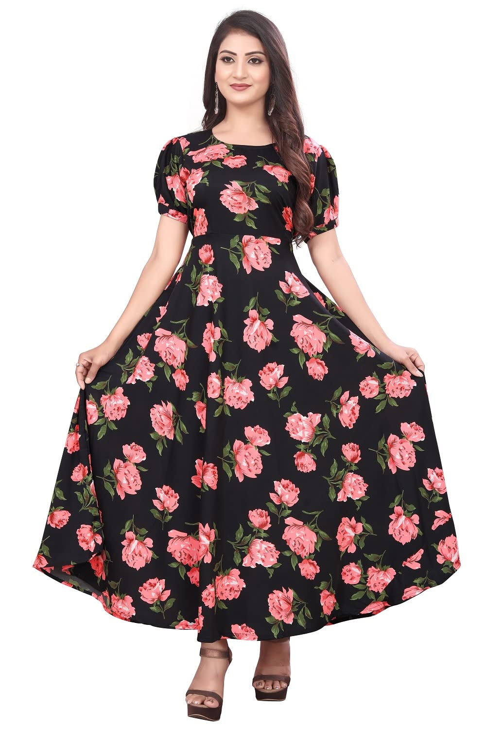 New Aline Maxi Dress with Flower Print for Women-image-21