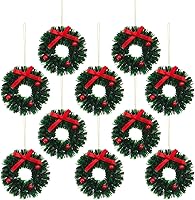 Vista 1 de 10 piezas de mini coronas artificiales de Navidad, casa de muñecas, corona de Navidad en miniatura para casa de muñecas, mini corona de Navidad