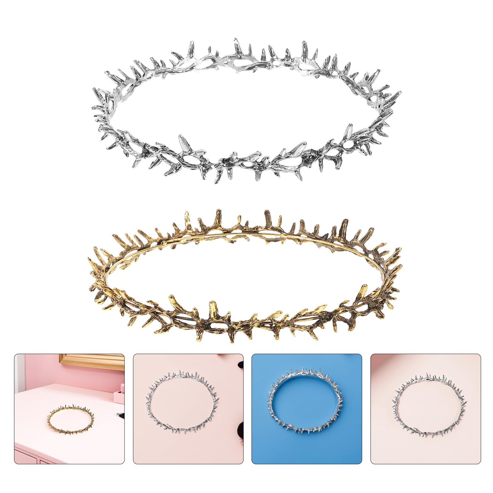 POPETPOP Vintage Dornenkrone aus Metall 2 Stück Leicht und Tragbar Haarschmuck für Damen Cosplay und Braut Accessoire für Kurze Haare und Hochzeit