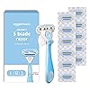 Amazon Basics 5-Blade Razor Handle for Women, Includes 12 Cartridges and Shower Hanger, 14 Piece Set, Blue