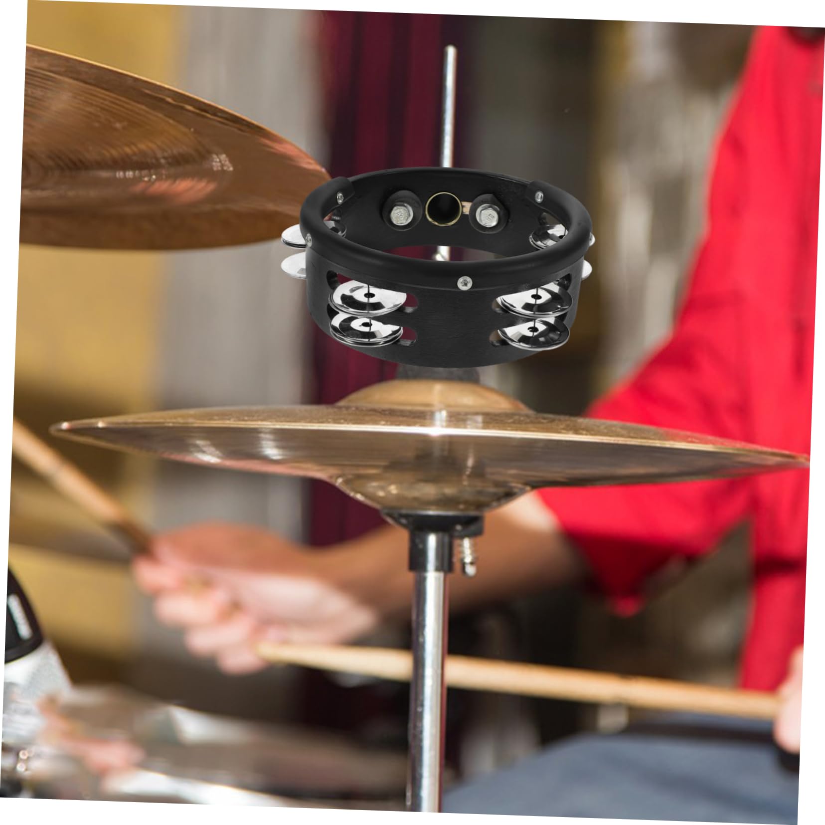 Vaguelly Rund Geformtes Tamburin und Metall mit Einfacher Befestigung für Schlagzeug Zubehör Musikinstrument für Hi Hat und Percussion Performance