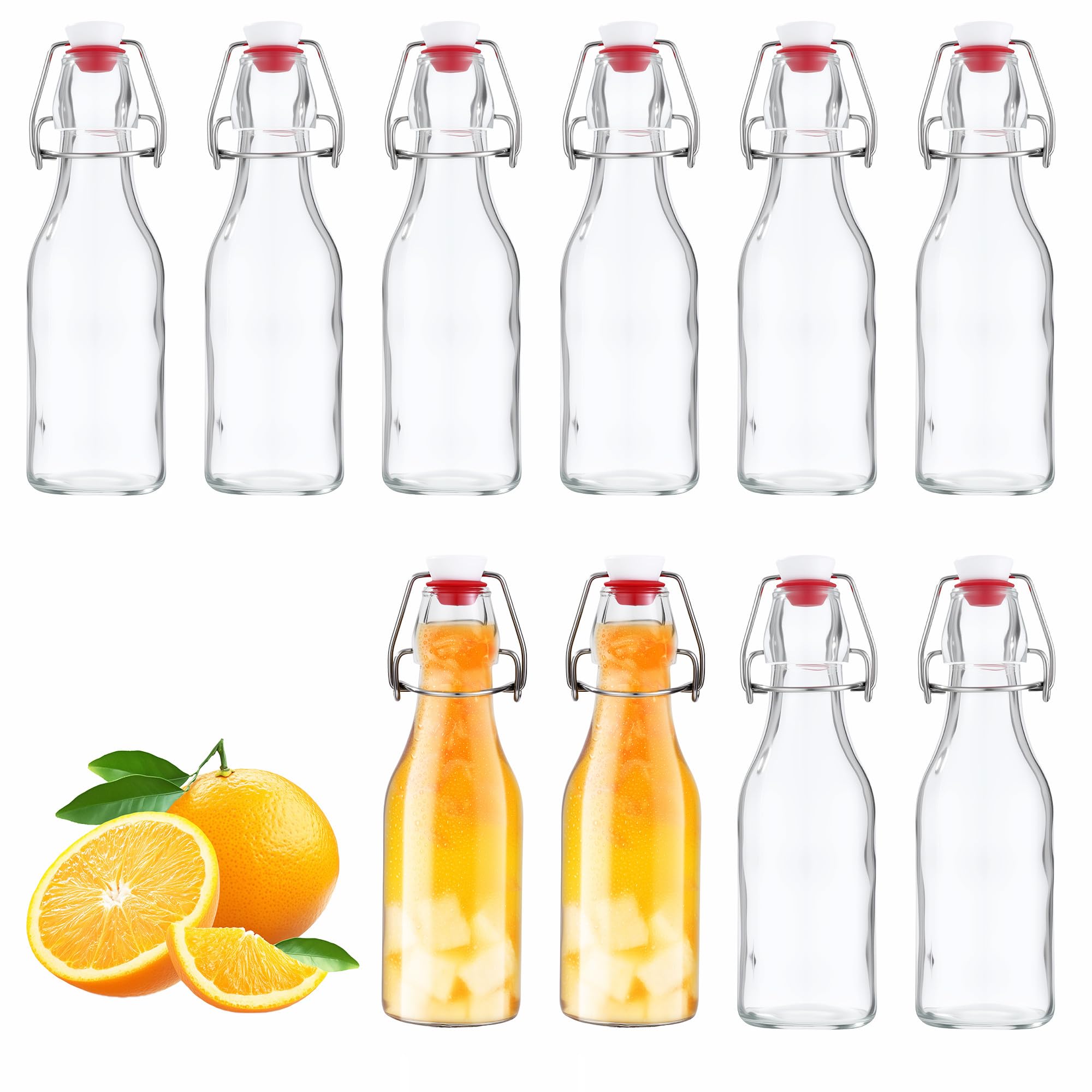 BUCOMTU 10 Stück Glasflaschen 250ml mit Bügelverschluss, Bügelflasche zum Befüllen,Sirupe, Getränke, Speiseöle, Aromatisierte Essige