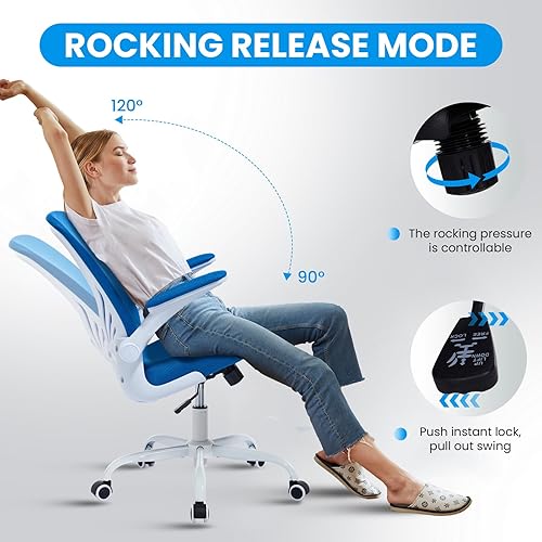 Miniatura 16 de Cómoda silla de escritorio ergonómicas con soporte lumbar y reposabrazos abatibles, cómodas sillas de computadora, silla de estudio para oficina en