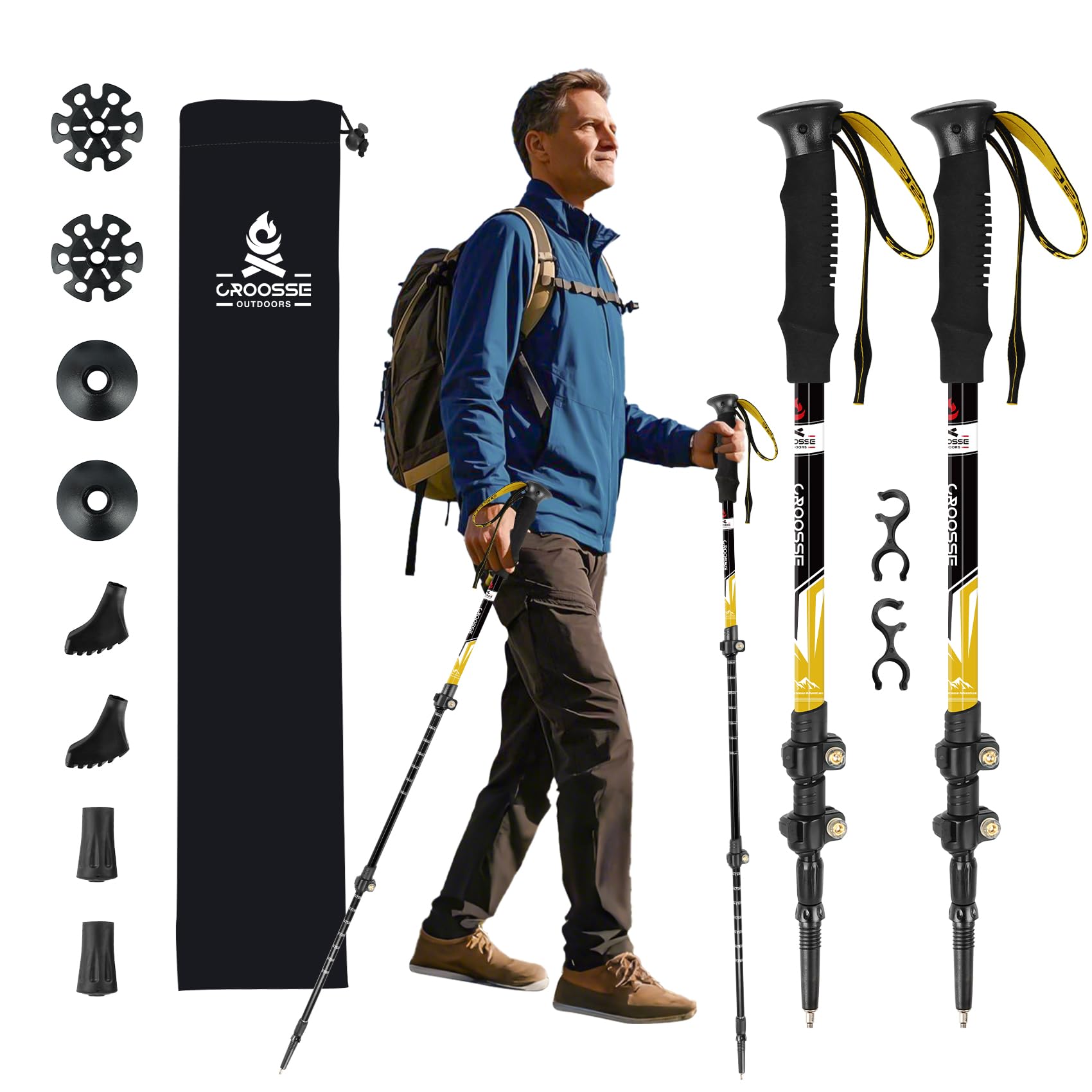Telescopic Trekking Walking poles for Hiking - 2 Pack Collapsible Aluminium Hiking Sticks with Antishock and Quick Lock System, Adjustable Walking Poles for Men, Women, Adults, Children