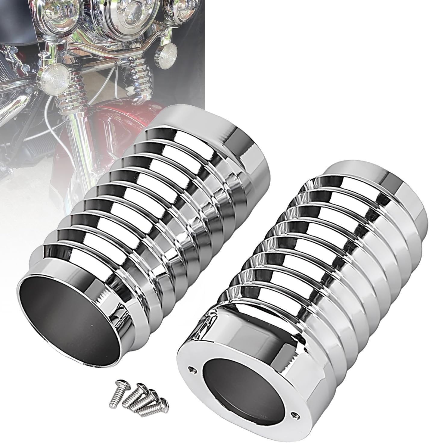 Upper Fork Slide Covers Front Fork Boot Tube Retro Covers Retro For Harley Softail Fat Boy Touring Street Electra Glide FLHTC Road King FLHRI 1996-2013,Chrome