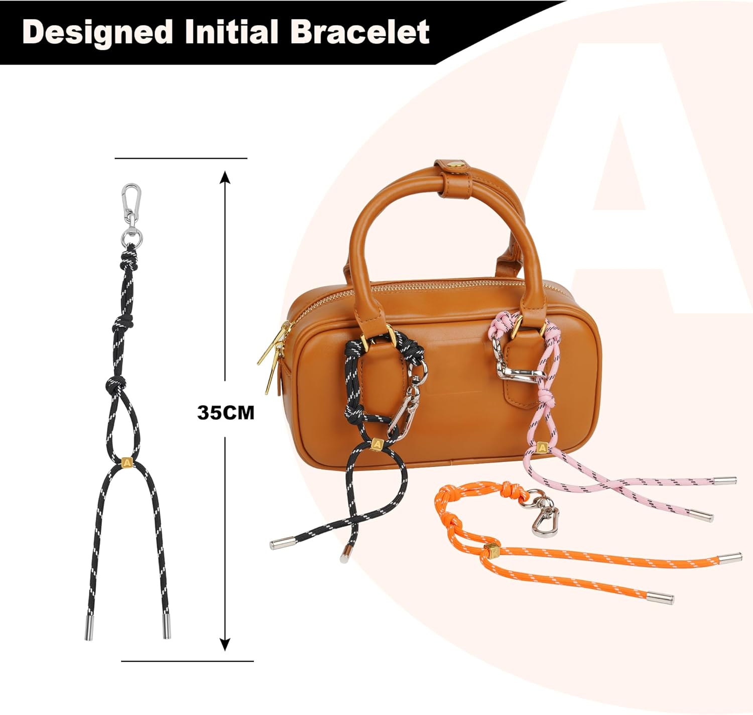 Cute Initials Charm Rope Keychain for Women Men Carabiner Knot Lanyard Keyring, Charms for Purse Handbag Backpacks - Image 3