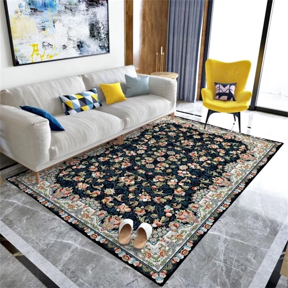 Tapis de salon lavable rose à décoration florale 120x200 cm pour chambre adulte et terrasse