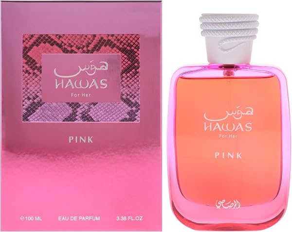 RASASI Hawas Collection - Hawas Pink para Mujer - 3.38 oz EDP Spray Hawas Pink Para Ella 3.3 Fl Oz (Paquete de 1)