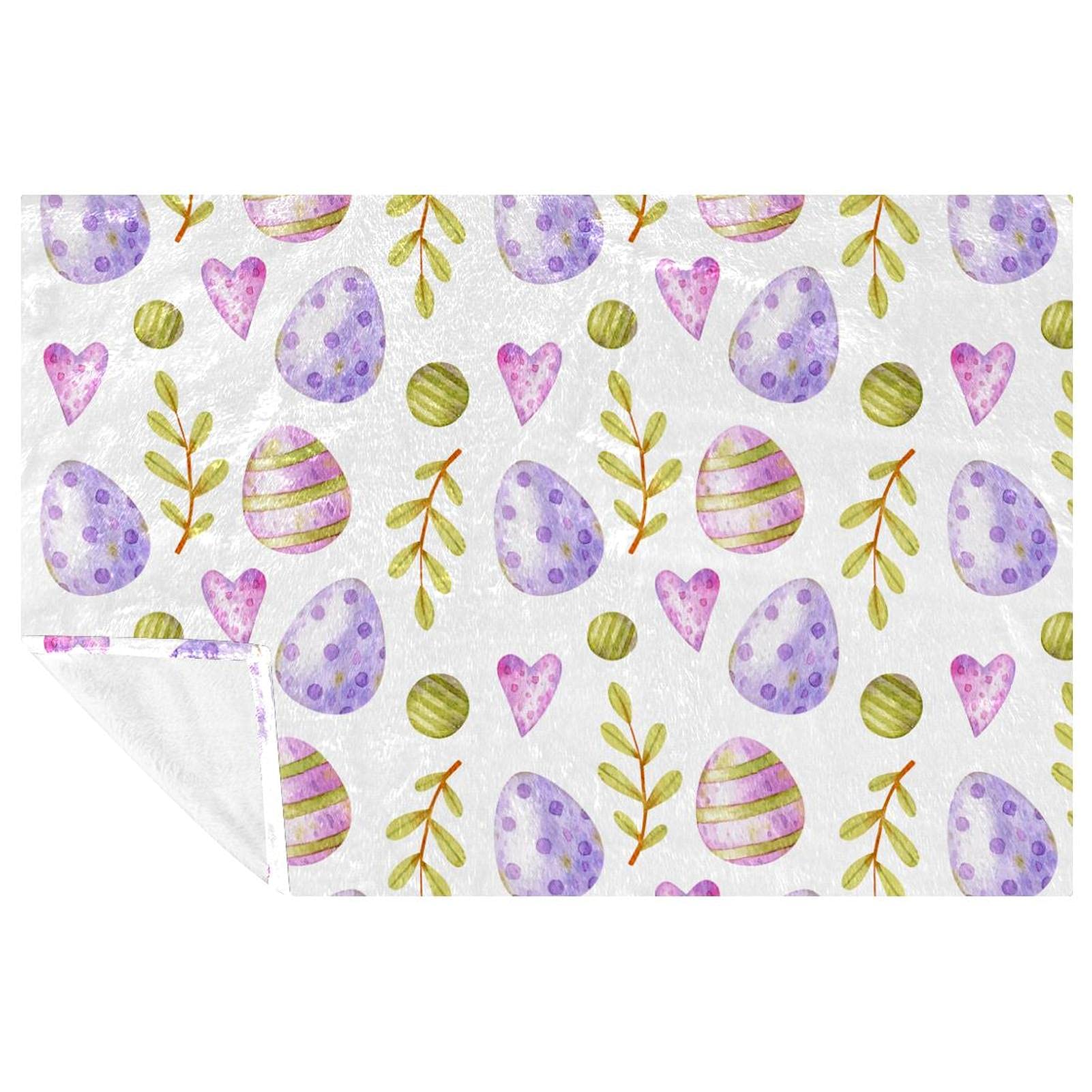Couverture lit et canapé plaid feuilles et œufs de Pâques multicolore 150x100
