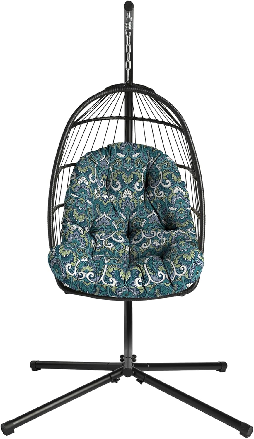 ARDEN Plush Indoor / Outdoor Egg Chair Cushion, 34 x 49, Water Repellent, Fade Resistant, Tufted for Comfort Sapphire Aurora Blue Damask