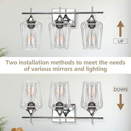 Miniatura 2 de Lámparas de tocador, 2 lámparas de baño de latón cepillado sobre espejo con pantalla de vidrio transparente, modernos apliques de pared para baño,