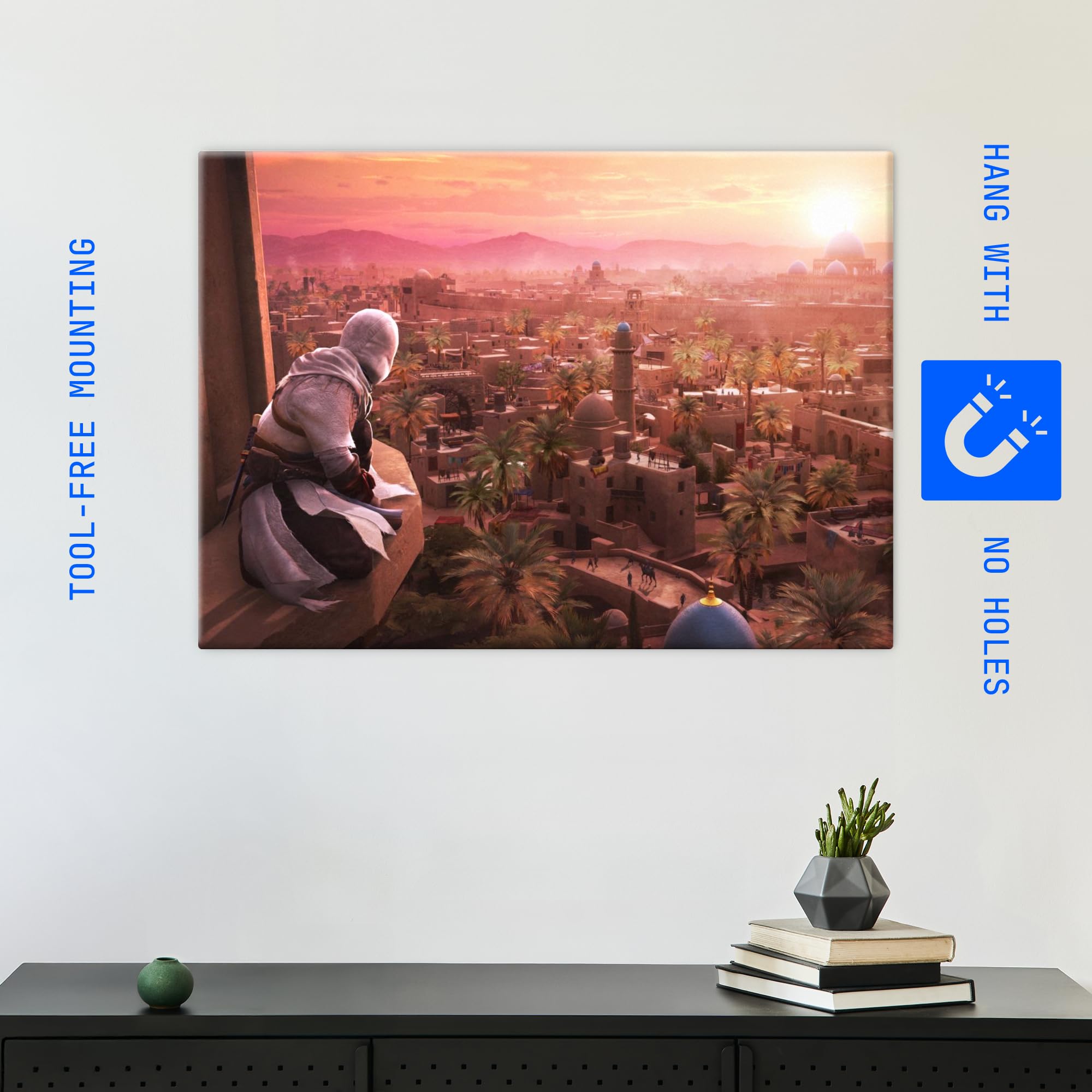 Displate Metall poster Assassin's Creed Baghdad Roofs Größe L | Bilder Wanddeko Wohnzimmer & Schlafzimmer Wandbilder, Geschenk. Wandkunst mit Magnet-Befestigung, ohne Bohren.