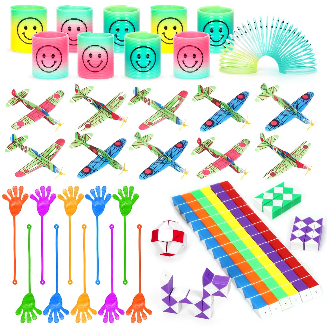 Pinata Compleanno Bambino, 40 Pcs Gadget Compleanno Giocattoli, Regalini Festa Compleanno Bambini, set Regalini Fine festa Compleanno, Gadget Bambini Arcobaleno Molla